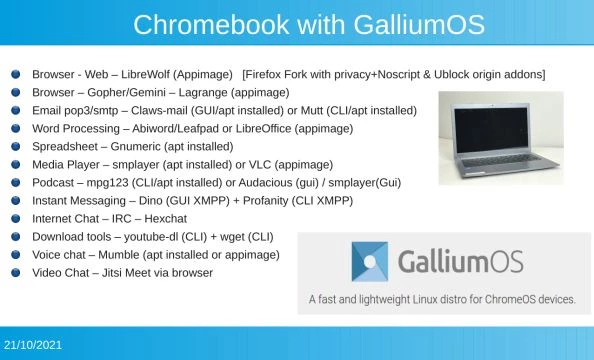 GalliumOS 3.1 running on Chromebook - 22 Oct 2021